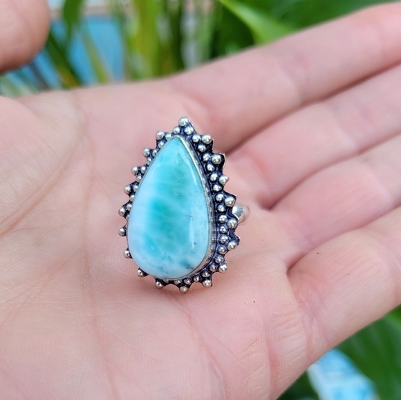 🩵 Genuine Larimar Gemstone Ring Sterling Silver 925 Stamped - Picture 4 of 7